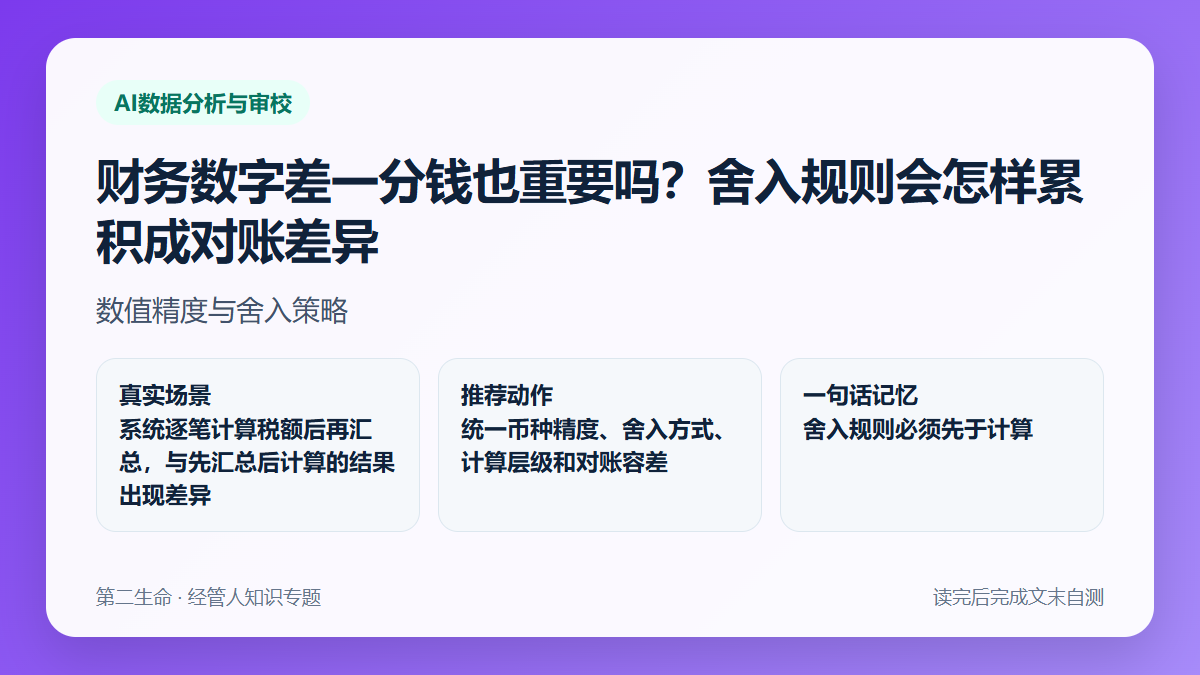 财务数字差一分钱也重要吗？舍入规则会怎样累积成对账差异