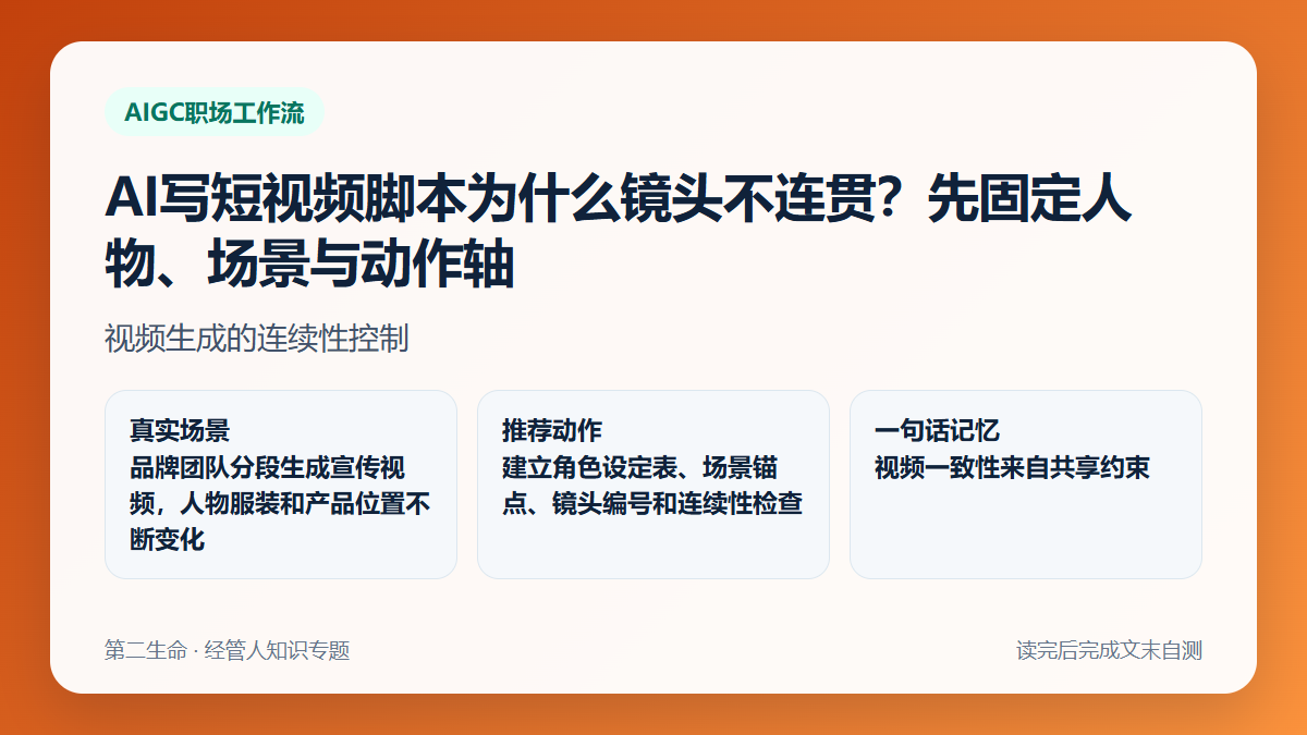 AI写短视频脚本为什么镜头不连贯？先固定人物、场景与动作轴