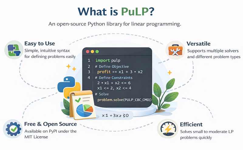 ͼ3��PuLP������һ�����ڹ�����������Լ������Ż�����Ŀ�ԴPython�⡣ͼƬ������ʹ��OpenAI���ɡ�