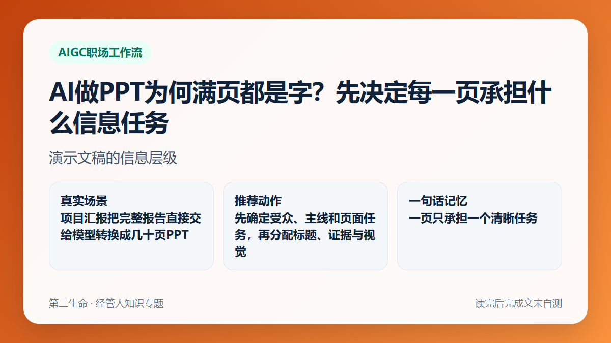 AI做PPT为何满页都是字？先决定每一页承担什么信息任务