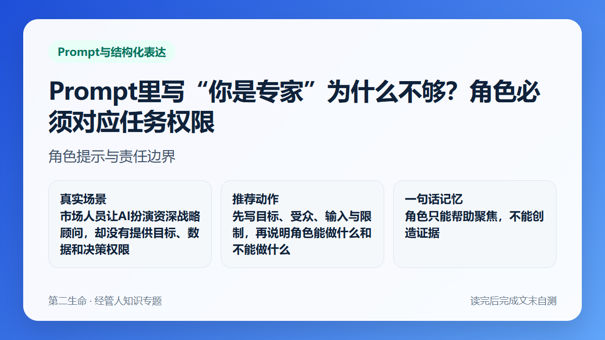 Prompt里写“你是专家”为什么不够？角色必须对应任务权限